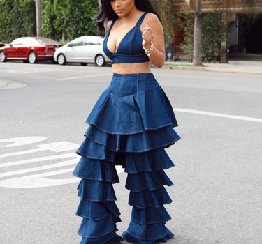 Denim Drama Tiered Ruffle Set