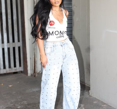 The Eyelet Wide-Leg Denim Jeans PRE ORDER SHIPS 9/10-9/20